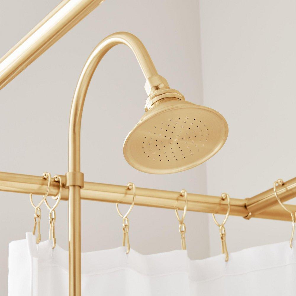 Gooseneck Shower Conversion Kit with Hand Shower and D Style Shower Ring in Brushed Gold 