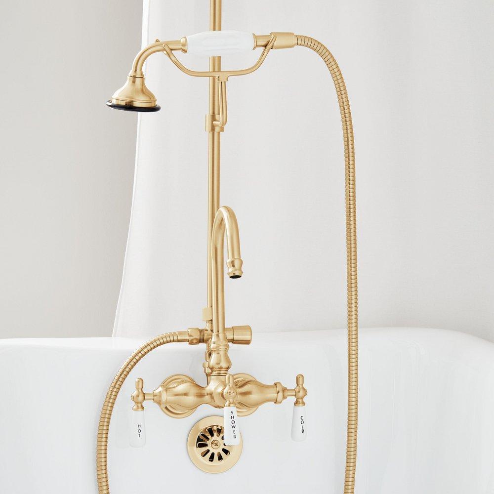 Gooseneck Shower Conversion Kit with Hand Shower and D Style Shower Ring in Brushed Gold 