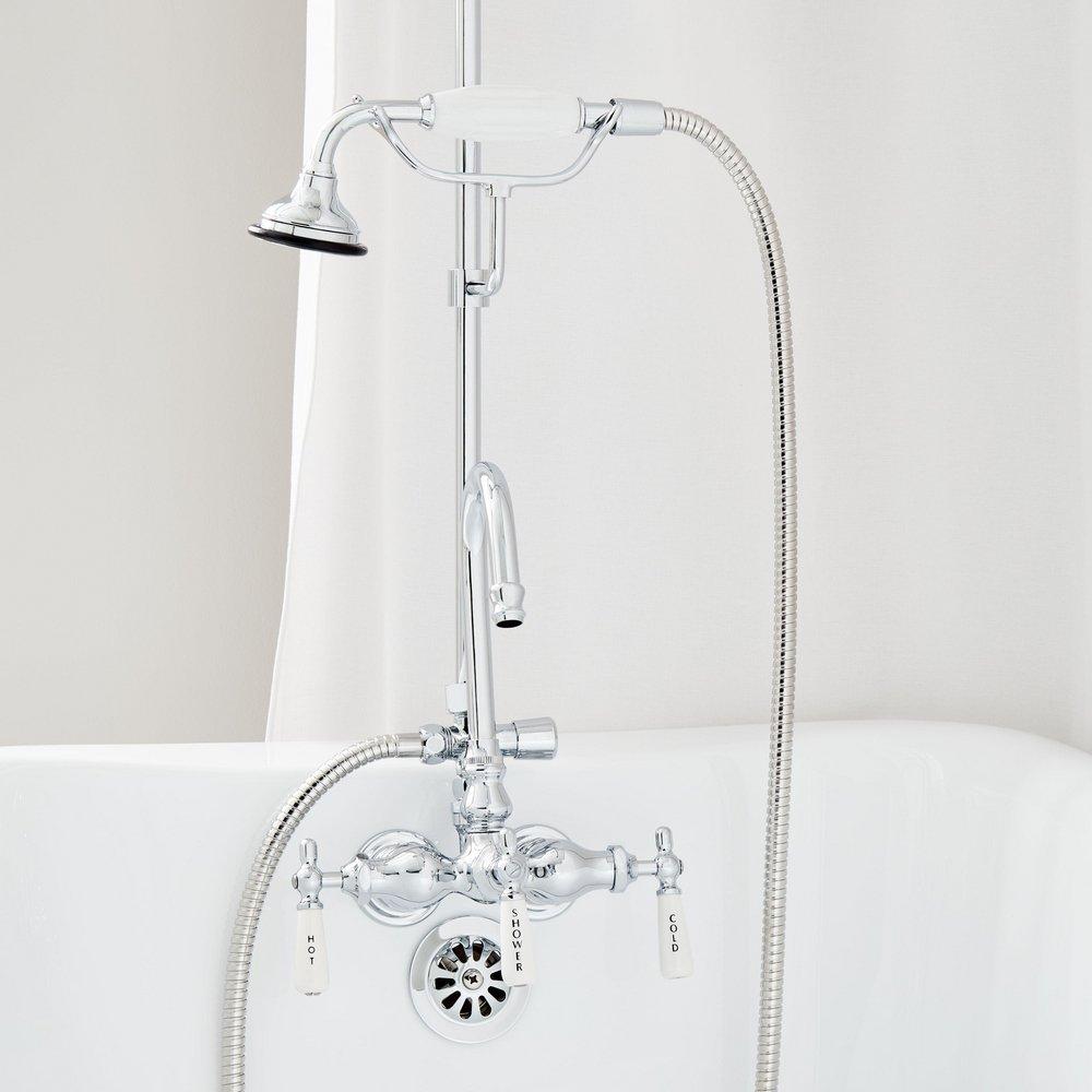 Gooseneck Shower Conversion Kit with Hand Shower and D Style Shower Ring in Brushed Gold 