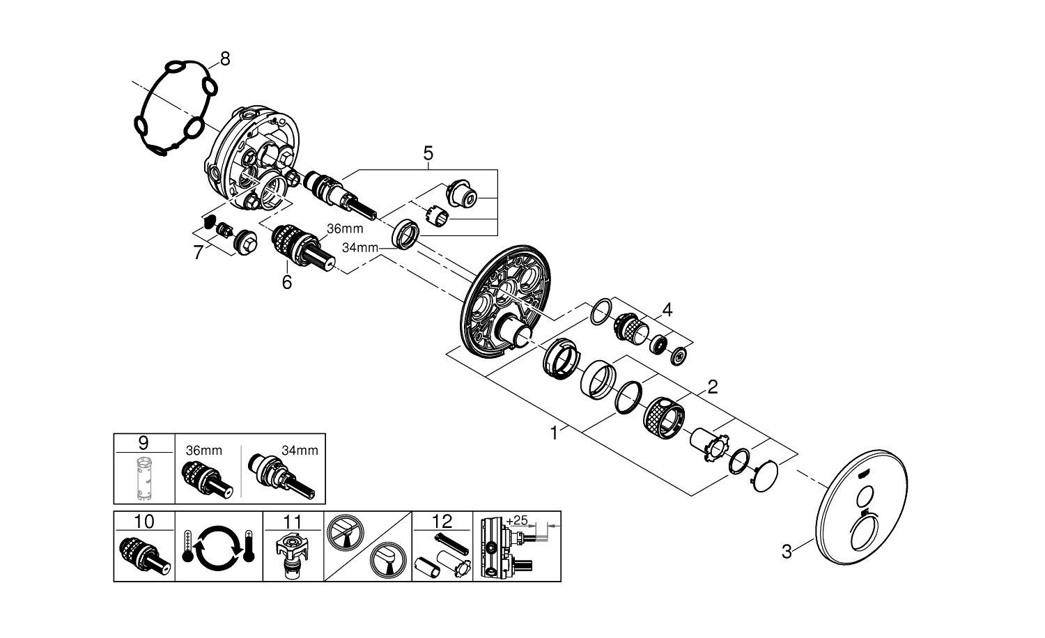 GROHE Matte Black Two Handle Bathtub & Shower Faucet (Trim Only) 