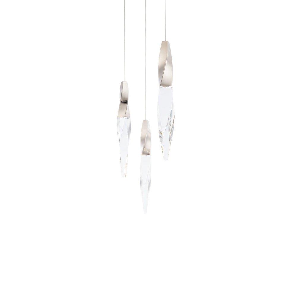 KINDJAL 3 LIGHT LED MULTI-LIGHT PENDANT 3000/3500/4000K IN POLISHED NICKEL WITH CLEAR OPTIC CRYSTAL 