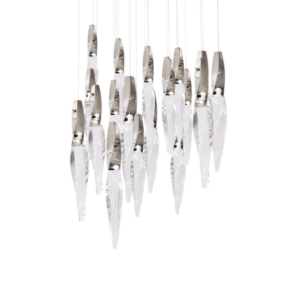 KINDJAL 21 LIGHT LED MULTI-LIGHT PENDANT 3000/3500/4000K IN POLISHED NICKEL WITH CLEAR OPTIC CRYSTAL 