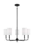 FOXDALE TRANSITIONAL 5-LIGHT INDOOR DIMMABLE CHANDELIER IN MIDNIGHT BLACK FINISH WITH WHITE LINEN FABRIC SHADES 