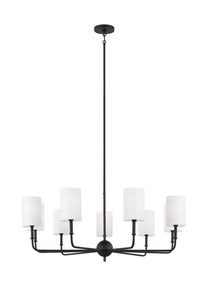 FOXDALE TRANSITIONAL 9-LIGHT INDOOR DIMMABLE CHANDELIER IN MIDNIGHT BLACK FINISH WITH WHITE LINEN FABRIC SHADES 