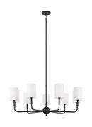 FOXDALE TRANSITIONAL 9-LIGHT INDOOR DIMMABLE CHANDELIER IN MIDNIGHT BLACK FINISH WITH WHITE LINEN FABRIC SHADES 