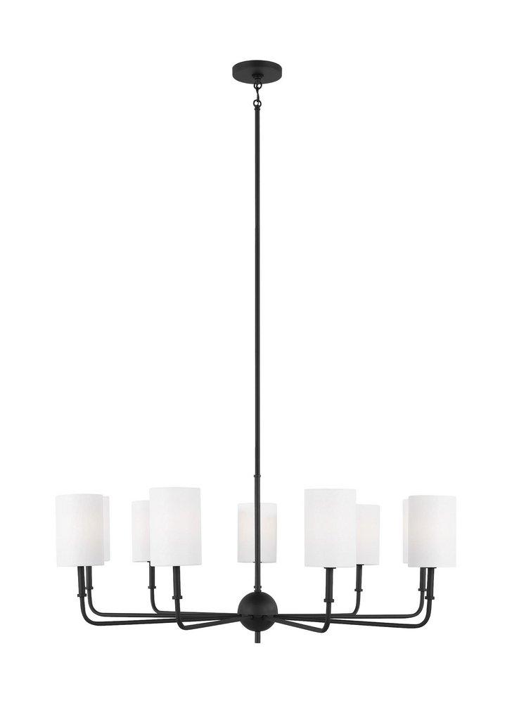 FOXDALE TRANSITIONAL 9-LIGHT INDOOR DIMMABLE CHANDELIER IN MIDNIGHT BLACK FINISH WITH WHITE LINEN FABRIC SHADES 