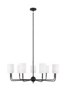 FOXDALE TRANSITIONAL 9-LIGHT INDOOR DIMMABLE CHANDELIER IN MIDNIGHT BLACK FINISH WITH WHITE LINEN FABRIC SHADES 