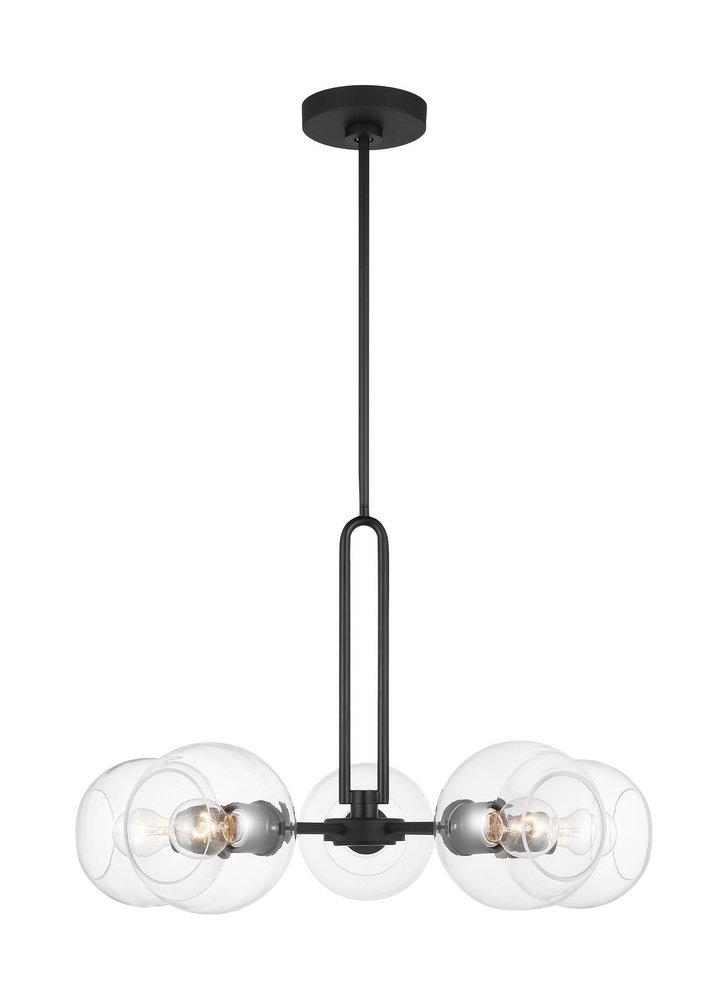 CODYN CONTEMPORARY 5-LIGHT INDOOR DIMMABLE MEDIUM CHANDELIER IN MIDNIGHT BLACK FINISH WITH CLEAR GLASS SHADES 