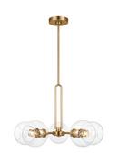 CODYN CONTEMPORARY 5-LIGHT INDOOR DIMMABLE MEDIUM CHANDELIER IN SATIN BRASS GOLD FINISH WITH CLEAR GLASS SHADES 