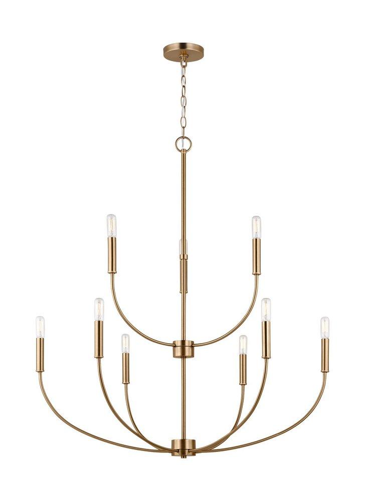 GREENWICH MODERN FARMHOUSE 9-LIGHT INDOOR DIMMABLE CHANDELIER IN SATIN BRASS GOLD FINISH 