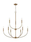 GREENWICH MODERN FARMHOUSE 9-LIGHT INDOOR DIMMABLE CHANDELIER IN SATIN BRASS GOLD FINISH 