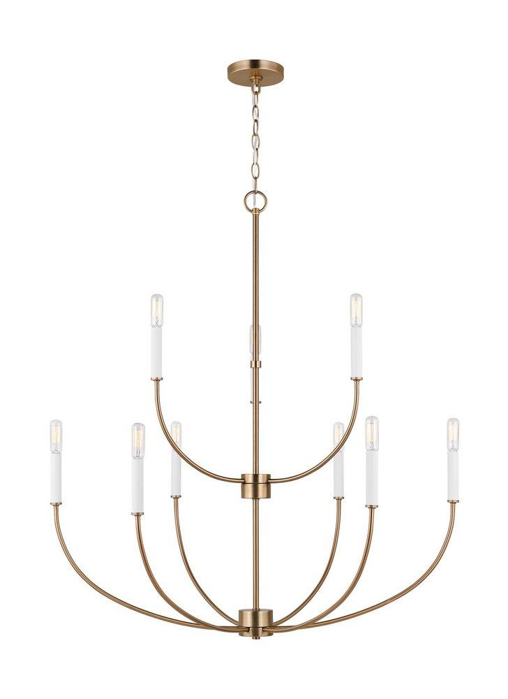GREENWICH MODERN FARMHOUSE 9-LIGHT INDOOR DIMMABLE CHANDELIER IN SATIN BRASS GOLD FINISH 