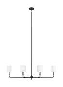 FOXDALE TRANSITIONAL 6-LIGHT INDOOR DIMMABLE LINEAR CHANDELIER IN MIDNIGHT BLACK FINISH WITH WHITE LINEN FABRIC SHADES 