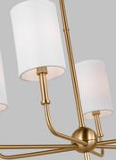 FOXDALE TRANSITIONAL 6-LIGHT INDOOR DIMMABLE LINEAR CHANDELIER IN SATIN BRASS GOLD FINISH WITH WHITE LINEN FABRIC SHADES 
