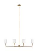 FOXDALE TRANSITIONAL 6-LIGHT INDOOR DIMMABLE LINEAR CHANDELIER IN SATIN BRASS GOLD FINISH WITH WHITE LINEN FABRIC SHADES 