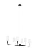 FOXDALE TRANSITIONAL 6-LIGHT LED INDOOR DIMMABLE LINEAR CHANDELIER IN MIDNIGHT BLACK FINISH WITH WHITE LINEN FABRIC SHADES 
