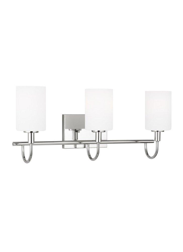 OAK MOORE TRADITIONAL 3-LIGHT INDOOR DIMMABLE BATH VANITY WALL SCONCE IN CHROME FINISH AND ETCHED WHITE GLASS SHADE 