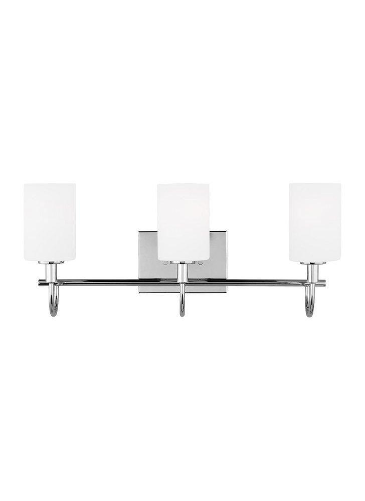 OAK MOORE TRADITIONAL 3-LIGHT INDOOR DIMMABLE BATH VANITY WALL SCONCE IN CHROME FINISH AND ETCHED WHITE GLASS SHADE 
