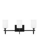 OAK MOORE TRADITIONAL 3-LIGHT INDOOR DIMMABLE BATH VANITY WALL SCONCE IN MIDNIGHT BLACK FINISH AND ETCHED WHITE GLASS SHADE 