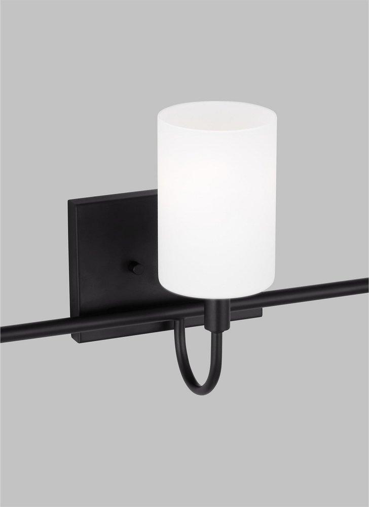 OAK MOORE TRADITIONAL 3-LIGHT INDOOR DIMMABLE BATH VANITY WALL SCONCE IN MIDNIGHT BLACK FINISH AND ETCHED WHITE GLASS SHADE 