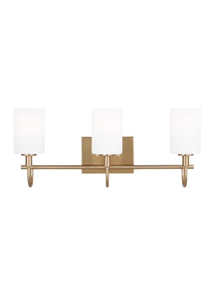 OAK MOORE TRADITIONAL 3-LIGHT INDOOR DIMMABLE BATH VANITY WALL SCONCE IN SATIN BRASS GOLD FINISH AND ETCHED WHITE GLASS SHADE 
