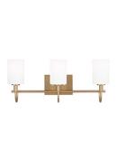 OAK MOORE TRADITIONAL 3-LIGHT INDOOR DIMMABLE BATH VANITY WALL SCONCE IN SATIN BRASS GOLD FINISH AND ETCHED WHITE GLASS SHADE 