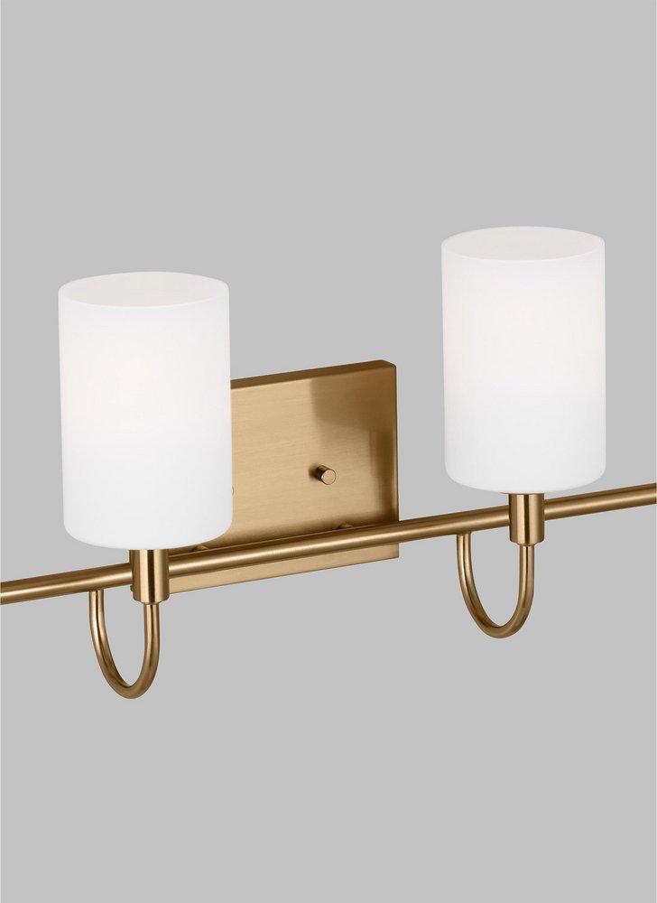 OAK MOORE TRADITIONAL 4-LIGHT INDOOR DIMMABLE BATH VANITY WALL SCONCE IN SATIN BRASS GOLD FINISH AND ETCHED WHITE GLASS SHADE 