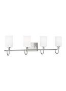 OAK MOORE TRADITIONAL 4-LIGHT LED INDOOR DIMMABLE BATH VANITY WALL SCONCE IN BRUSHED NICKEL SILVER FINISH AND ETCHED WHITE GLASS SHADE 