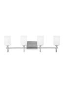 OAK MOORE TRADITIONAL 4-LIGHT LED INDOOR DIMMABLE BATH VANITY WALL SCONCE IN BRUSHED NICKEL SILVER FINISH AND ETCHED WHITE GLASS SHADE 