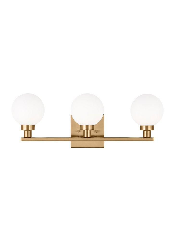 CLYBOURN MODERN 3-LIGHT INDOOR DIMMABLE BATH LGHT IN SATIN BRASS GOLD FINISH WITH WHITE MILK GLASS SHADE 