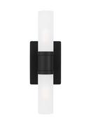 KEATON MODERN INDUSTRIAL 2-LIGHT INDOOR DIMMABLE SMALL BATH VANITY WALL SCONCE IN MIDNIGHT BLACK FINISH WITH SATIN ETCHED GLASS SHADE 