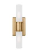 KEATON MODERN INDUSTRIAL 2-LIGHT INDOOR DIMMABLE SMALL BATH VANITY WALL SCONCE IN SATIN BRASS GOLD FINISH WITH SATIN ETCHED GLASS SHADE 