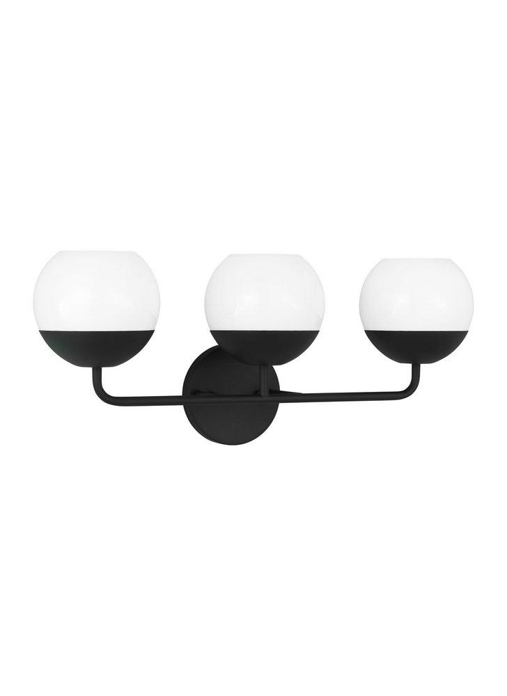 ALVIN MODERN 3-LIGHT INDOOR DIMMABLE BATH VANITY WALL SCONCE IN MIDNIGHT BLACK FINISH WITH WHITE MILK GLASS GLOBE SHADES 
