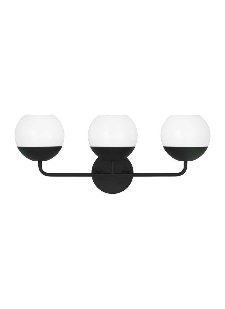 ALVIN MODERN 3-LIGHT INDOOR DIMMABLE BATH VANITY WALL SCONCE IN MIDNIGHT BLACK FINISH WITH WHITE MILK GLASS GLOBE SHADES 