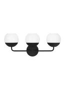 ALVIN MODERN 3-LIGHT INDOOR DIMMABLE BATH VANITY WALL SCONCE IN MIDNIGHT BLACK FINISH WITH WHITE MILK GLASS GLOBE SHADES 
