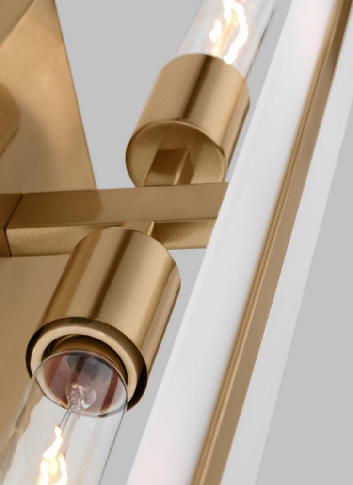 DEX CONTEMPORARY 2-LIGHT INDOOR DIMMABLE MEDIUM BATH VANITY WALL SCONCE IN SATIN BRASS GOLD FINISH WITH SATIN ETCHED GLASS SHADE 