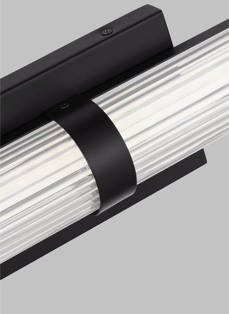 SYDEN CONTEMPORARY 1-LIGHT LED INDOOR DIMMABLE MEDIUM BATH VANITY WALL SCONCE IN MIDNIGHT BLACK FINISH WITH FROSTED GLASS SHADE 