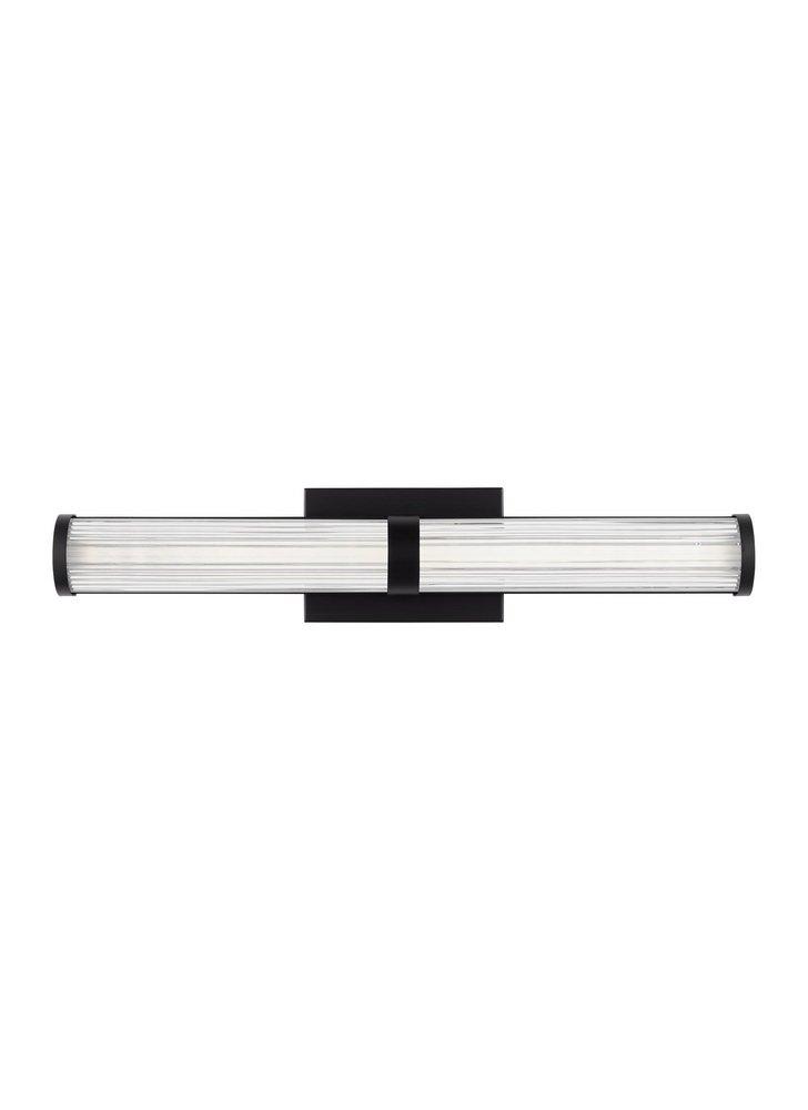 SYDEN CONTEMPORARY 1-LIGHT LED INDOOR DIMMABLE MEDIUM BATH VANITY WALL SCONCE IN MIDNIGHT BLACK FINISH WITH FROSTED GLASS SHADE 