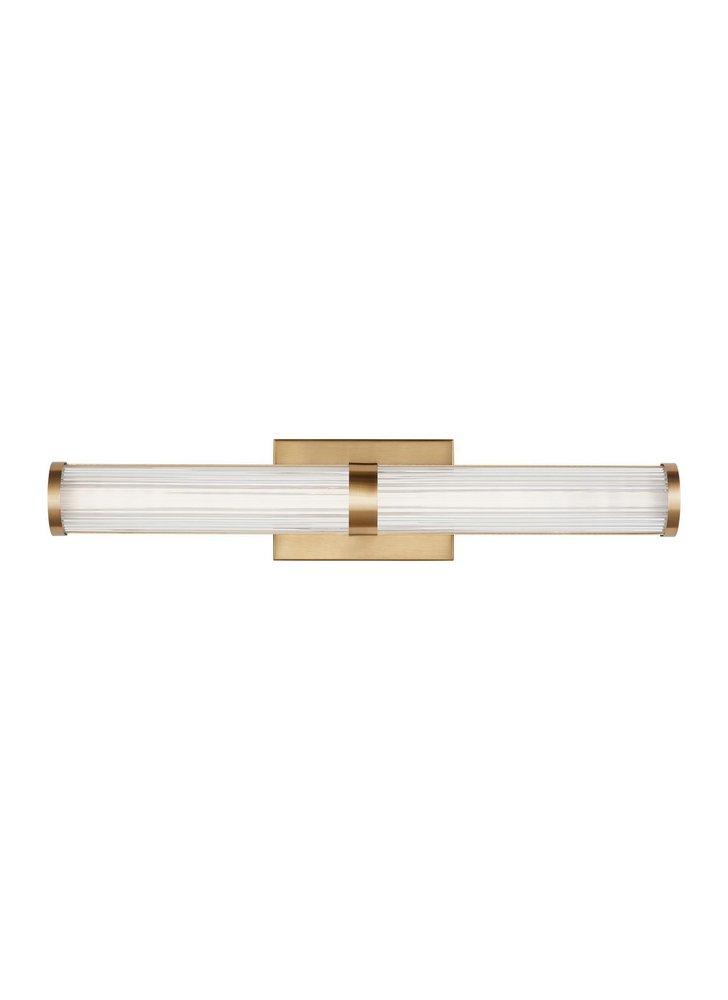 SYDEN CONTEMPORARY 1-LIGHT LED INDOOR DIMMABLE MEDIUM BATH VANITY WALL SCONCE IN SATIN BRASS GOLD FINISH WITH FROSTED GLASS SHADE 