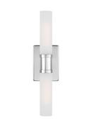KEATON MODERN INDUSTRIAL 2-LIGHT INDOOR DIMMABLE MEDIUM BATH VANITY WALL SCONCE IN CHROME FINISH WITH SATIN ETCHED GLASS SHADE 
