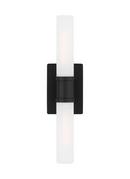 KEATON MODERN INDUSTRIAL 2-LIGHT INDOOR DIMMABLE MEDIUM BATH VANITY WALL SCONCE IN MIDNIGHT BLACK FINISH WITH SATIN ETCHED GLASS SHADE 