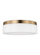 RHETT MODERN 1-LIGHT INDOOR DIMMABLE MEDIUM CEILING FLUSH MOUNT IN SATIN BRASS GOLD FINISH WITH CONCAVE WHITE MILK GLASS SHADE 