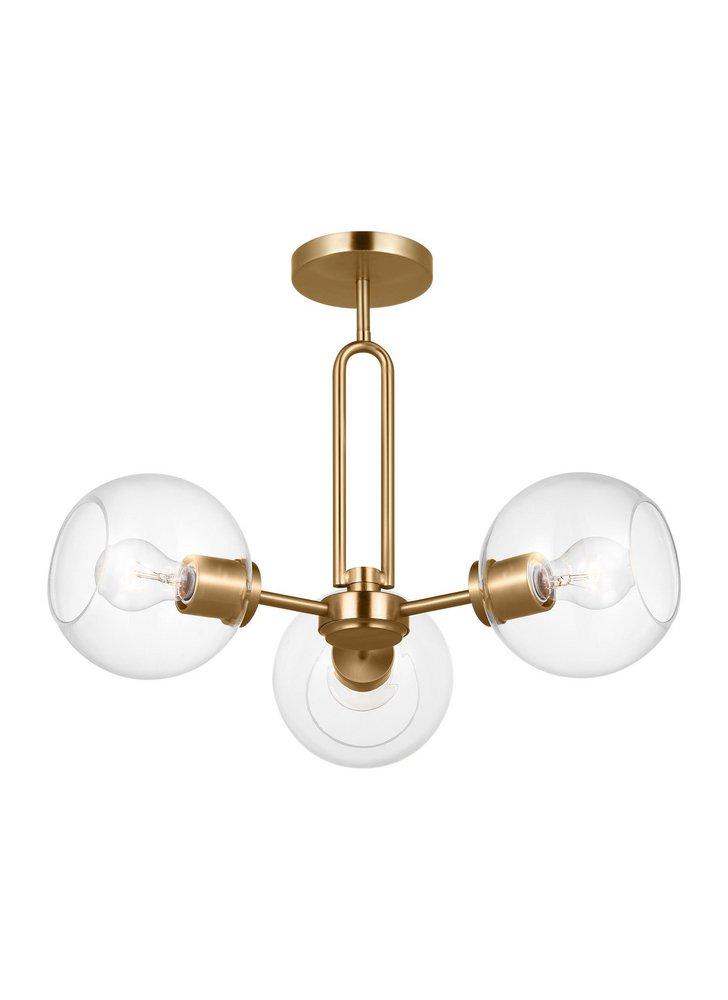 Visual Comfort & Co. Studio Satin Brass 75W 3-Light Medium E-26 Semi-Flush Mount Ceiling Fixture 