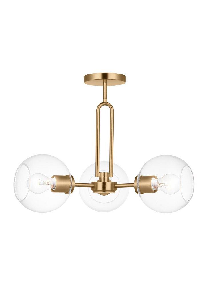 Visual Comfort & Co. Studio Satin Brass 75W 3-Light Medium E-26 Semi-Flush Mount Ceiling Fixture 
