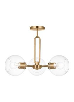 75W 3-Light Medium E-26 Semi-Flush Mount Ceiling Fixture in Satin Brass