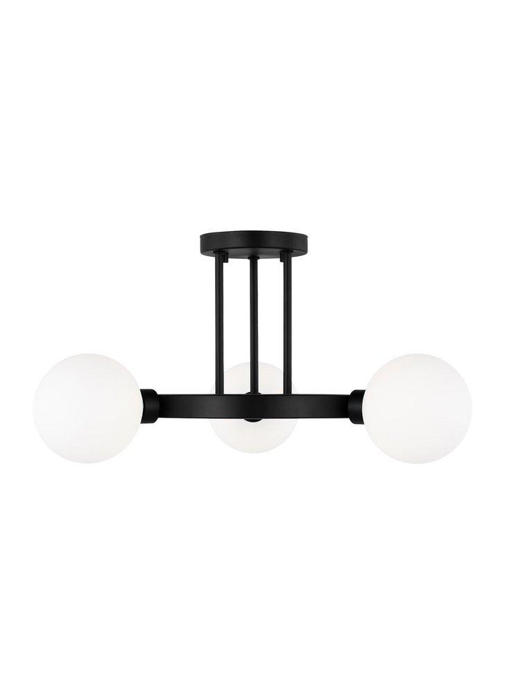 CLYBOURN MODERN 3-LIGHT INDOOR DIMMABLE SEMI-FLUSH CEILING MOUNT FIXTURE IN MIDNIGHT BLACK FINISH WITH WHITE MILK GLASS SHADE 