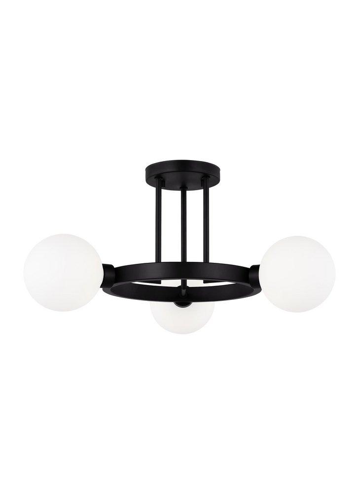 CLYBOURN MODERN 3-LIGHT INDOOR DIMMABLE SEMI-FLUSH CEILING MOUNT FIXTURE IN MIDNIGHT BLACK FINISH WITH WHITE MILK GLASS SHADE 