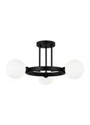 CLYBOURN MODERN 3-LIGHT INDOOR DIMMABLE SEMI-FLUSH CEILING MOUNT FIXTURE IN MIDNIGHT BLACK FINISH WITH WHITE MILK GLASS SHADE 