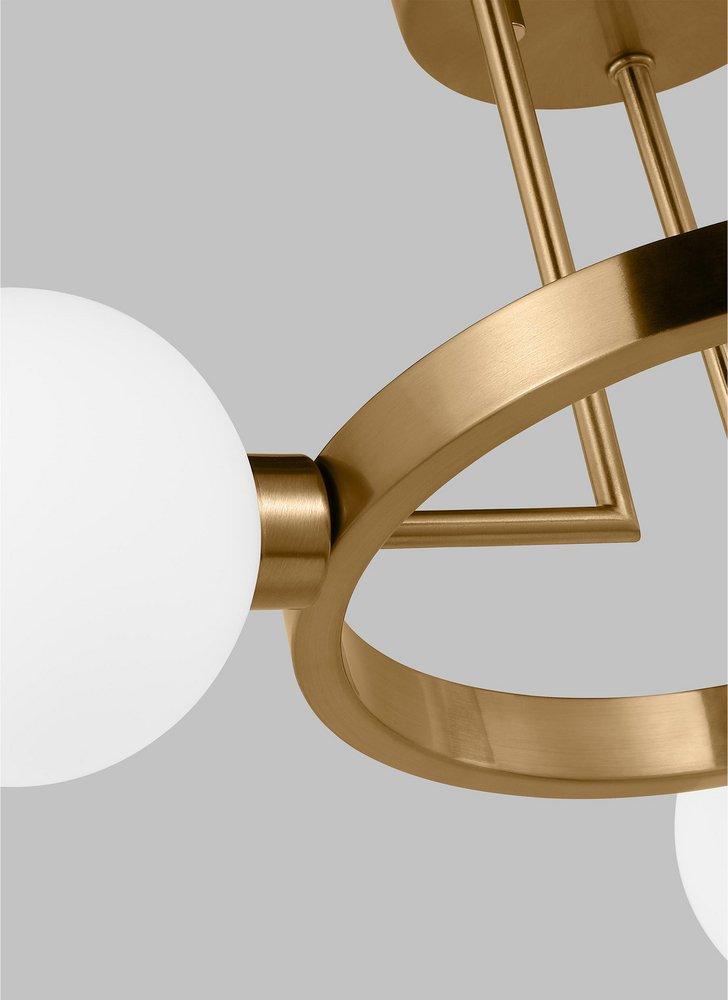 CLYBOURN MODERN 3-LIGHT INDOOR DIMMABLE SEMI-FLUSH CEILING MOUNT FIXTURE IN SATIN BRASS GOLD FINISH WITH WHITE MILK GLASS SHADE 