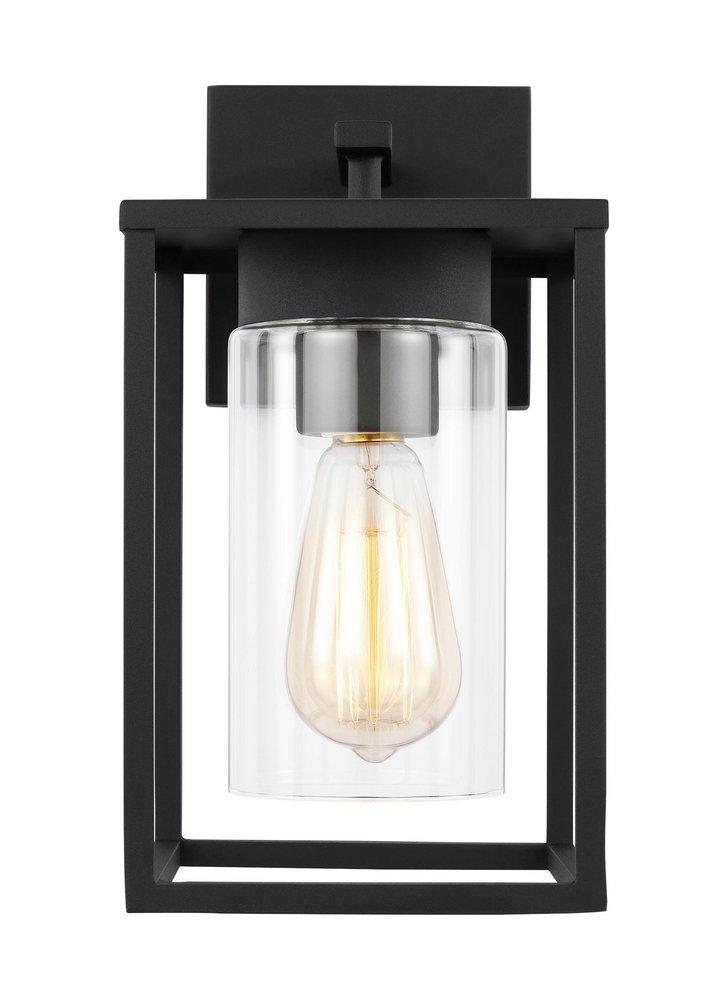 VADO MODERN 1-LIGHT OUTDOOR SMALL WALL LANTERN IN BLACK FINISH WITH CLEAR GLASS PANELS 